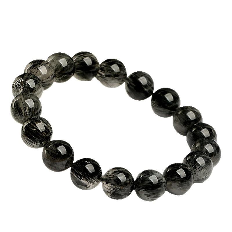 Hongchu Crystal Natural Smooth Black Rutilated Quartz Bead Bracelet Black Rutilated Quartz Smooth Bead Bracelet