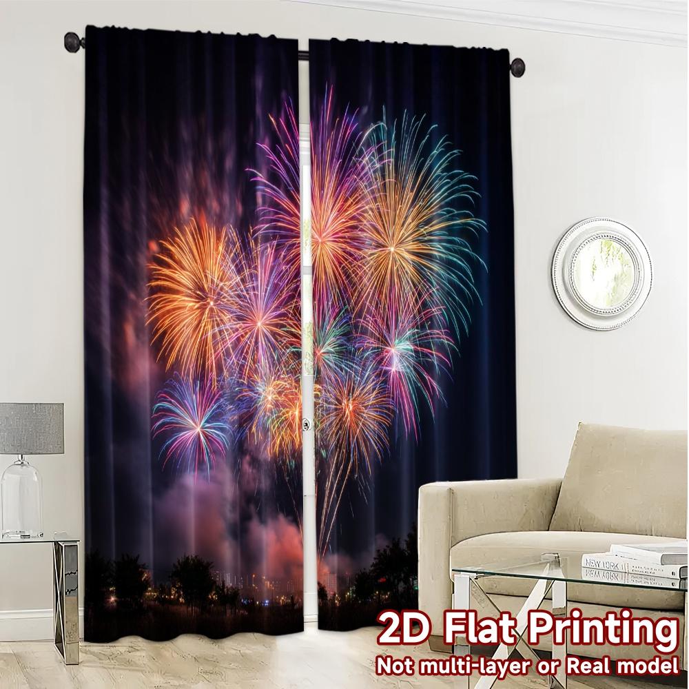 Set Of 2 Contemporary Flat Printing Curtains Without Rod Firework Bloom Popular Polyester Gifts Curtain
