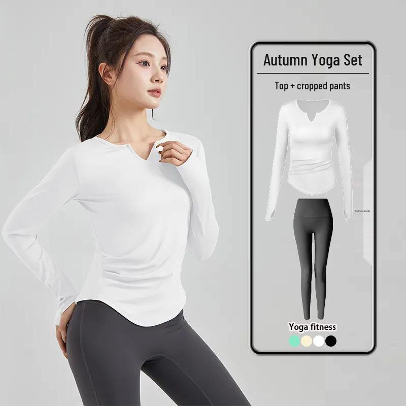 Slimming Yoga Suit Set: Women's V-Neck Quick-Dry Sports Top & Tight Training Pants