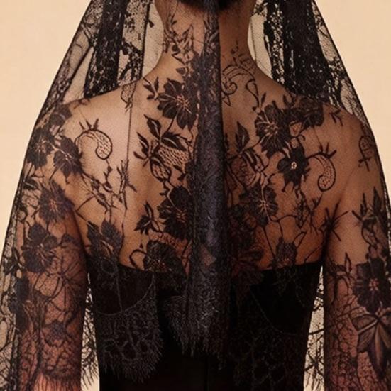 Velo di Pizzo Rete ad Alta Densità Forma Rigida Accessorio per Capelli da Sposa con Raffinati Bordi Floreali Aspetto Retrò Elegante per Matrimoni Halloween Gotico