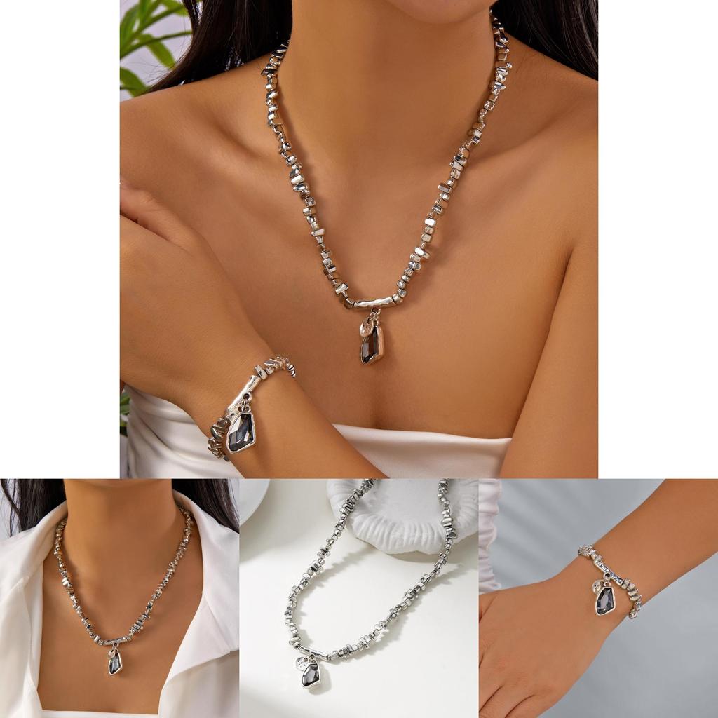 Geometrische Legierung Choker-Halskette und Armband-Set mit Strass-Anhänger für Damen