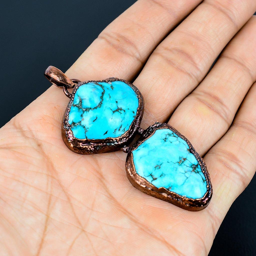 Blue Turquoise Tumble Pendant Handmade Gemstone Jewelry, Copper Electroformed Pendant ,Unique Design Jewelry Pendant