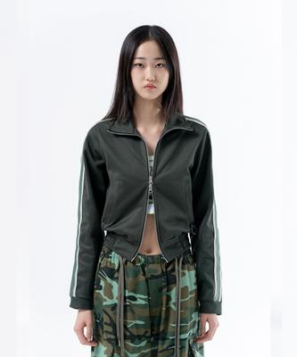 Duckdive Ring Tape Crop Track Zip-Up Khaki