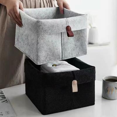 26.5*23*23cm1pc Felt Can Hang Storage Basket with Leather handle,Home&Office&Dormitory Large Capacity Clothing Sundries Storag.