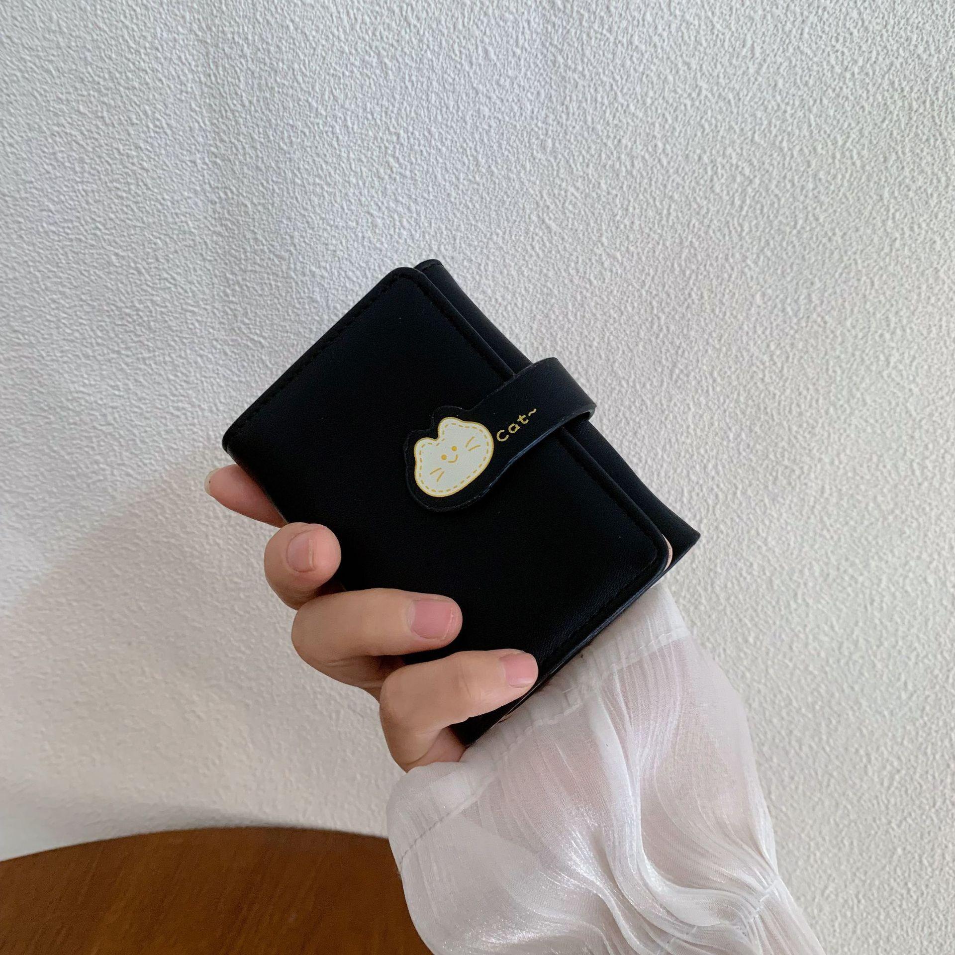 

Многокарточный студенческий милый кошелек с пряжкой в виде кошки, простой женский кошелек со скидкой 30% чёрный