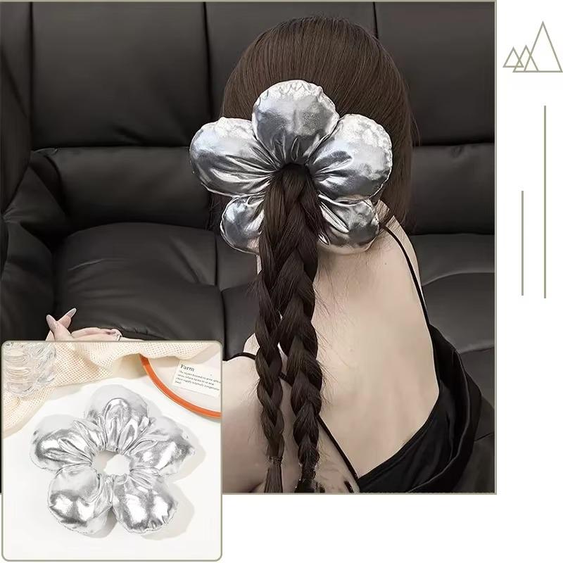 Soft Pillow Elastic Hair Band Scrunchie for Women Luxury Design Big Flower Filled Cotton Solid Satin Ponytail Ties Accessories