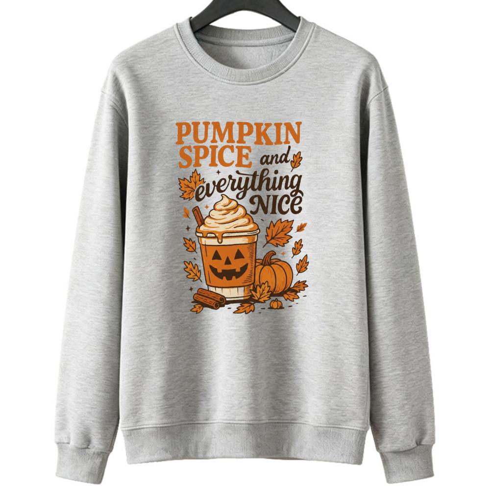 PUMPKIN SPICE and Everything NICE Retro Fall Sweatshirt Women Halloween Pumpkin Coffee Print Pullover Autumn Holiday Daily Wear
