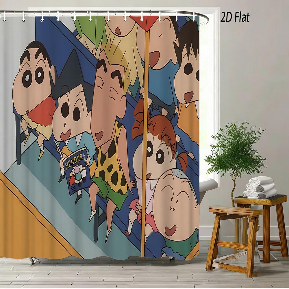 

Crayon Shin-Chan & Himawari & Shiro & Leopard & Rooster Jungle Adventure Scene 2D Print Waterproof Shower Curtain, Bright Green W60H190(CM)-1 Pcs