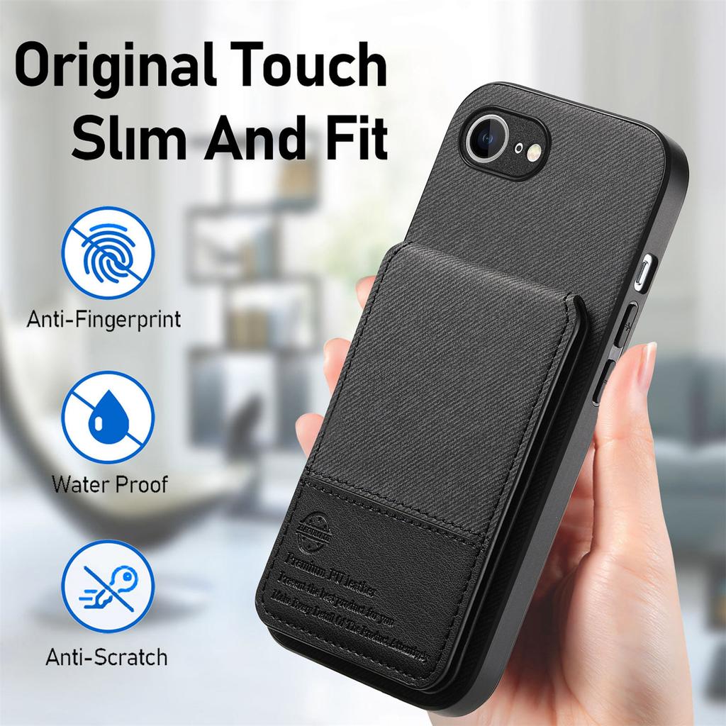 For iPhone 16e Case Cloth Texture Leather+PC+TPU RFID Blocking Phone Cover with Card Holder