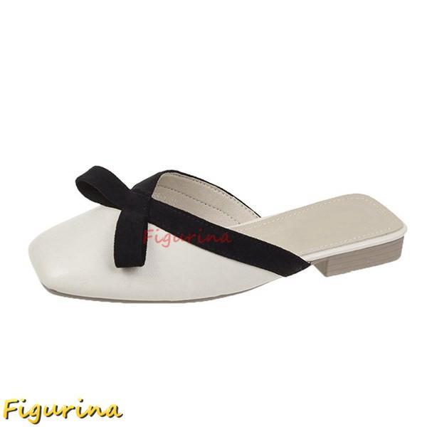 Pumps Patchwork Bowknot Ribbon Slippers Sabot Mule Sandals Shallow Instep Design Ladies Square Toe Low Heel Women s