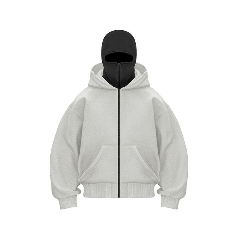 Весенне-осенний дизайн Двойной капюшон Молния Свитер Свободный Уличный Карман Мужской и Женский Парный Жакет S светло-серый