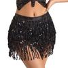 Sequins Belly Dance Waist Chain 4-Layer Tassel Hip Scarf Latin Dance Hula Short Skirt  Party