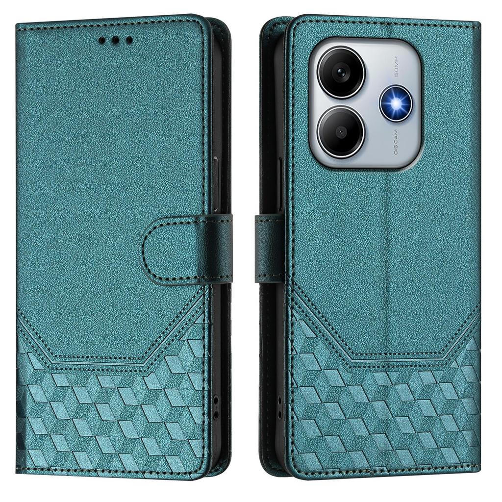 For Xiaomi Redmi Note 14 4G (163.25mm) Case Imprinted Honeycomb RFID Blocking Leather Phone Cover with Strap
