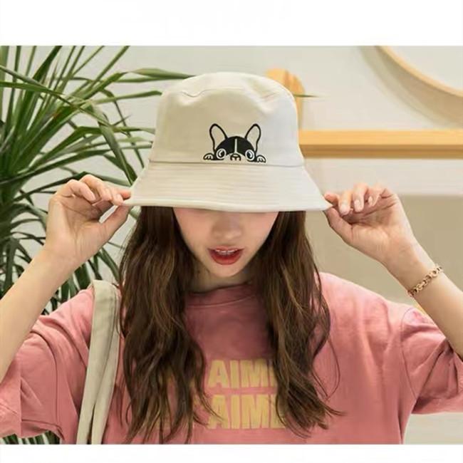 Unisex Embroidered Cute Dog Foldable Bucket Hat Beach Sun Hat Street Headwear Outdoor Cap Men and Woman Hat