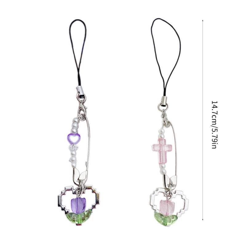 Pin Heart Flower Phone Charm Straps Key Hangings Pendants Bag Decoration