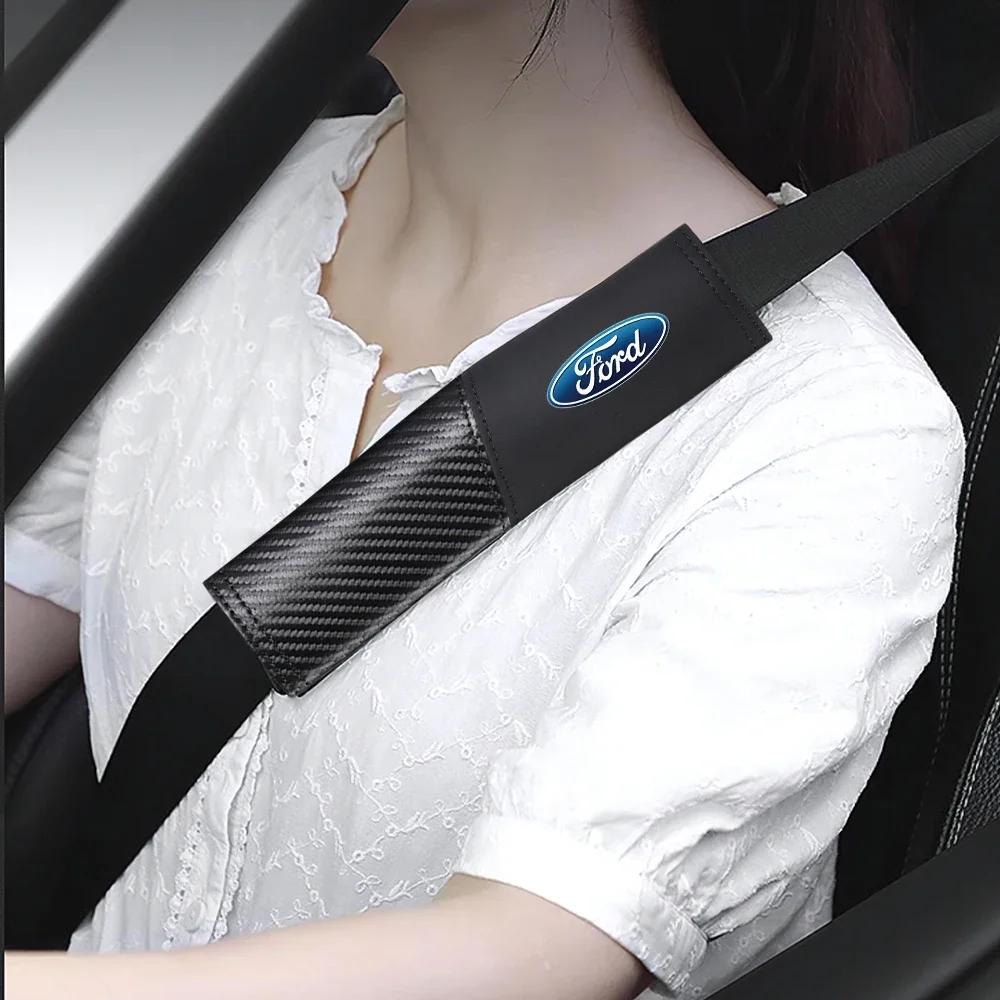 Car Sticker Ford 2pcs Carbon Fiber Leather Car Seat Belt Shoulder Cover Prevent Tightening For Ford ST FOCUS 2 3 Mondeo Fiesta K