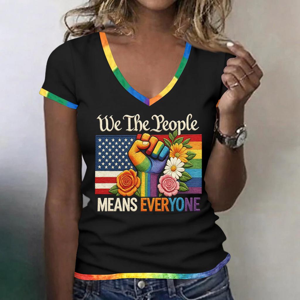 Women Casual V Neck Short Sleeve T Shirt Patriotic Print 250th Anniversary Independence Day Tee Top Lightweight Soft Fabric