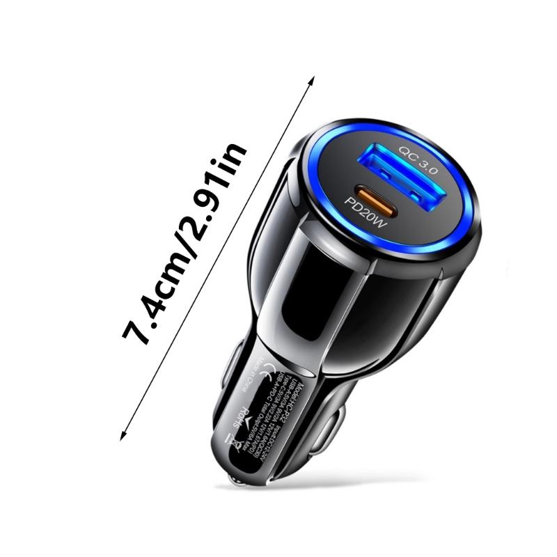 2 in 1 USB Car Charger Adapter Multiple USB Splitter with QC3.0 PD20W Fast Car Charger for Mobile Phone Laptop Car
