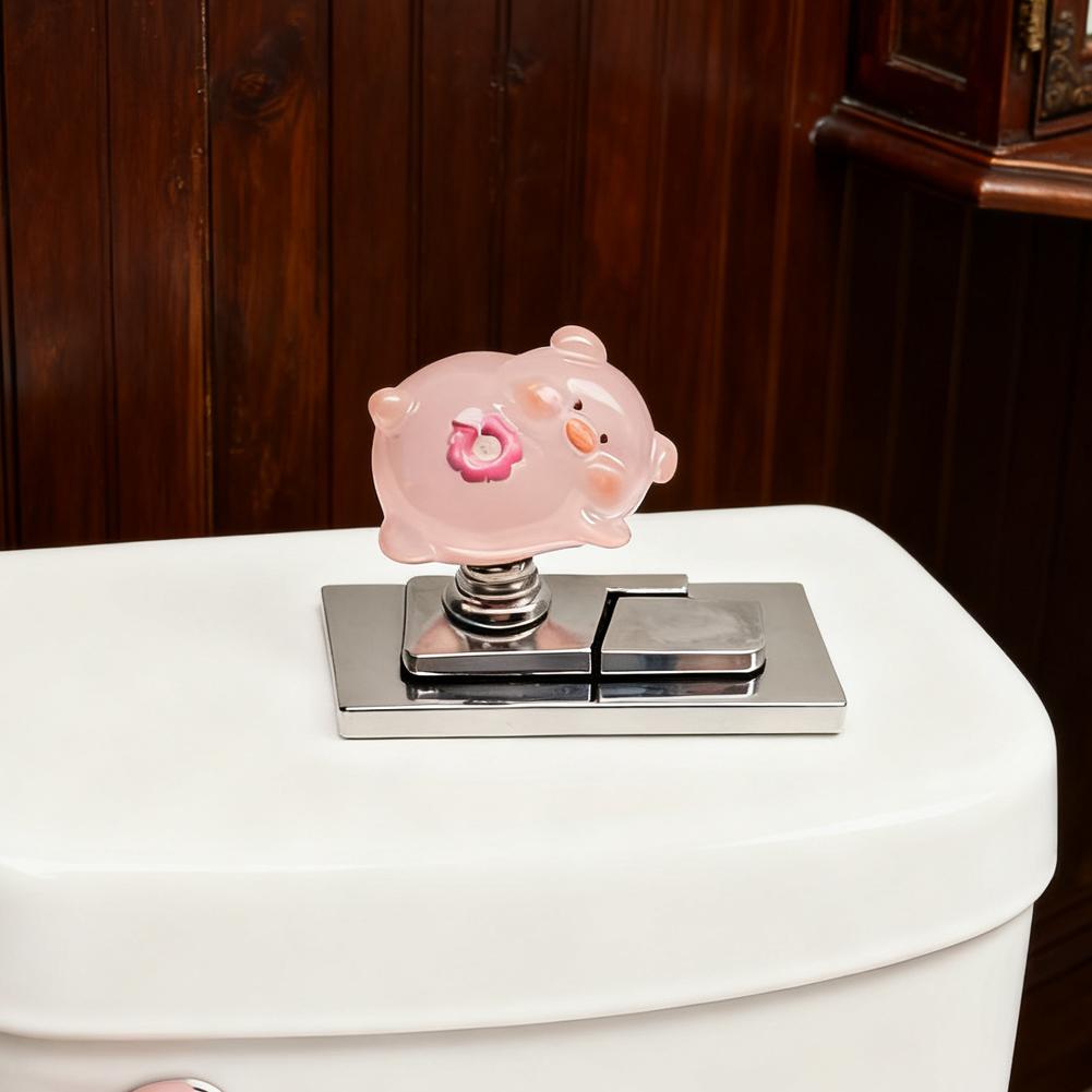 Pig Toilet Button Press For Long Nails,Universal Flush Sticker,No-Touch Sanitary Adhesive Bathroom-Cute Cabinet Pull Handle