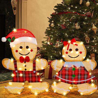 2 Stück Weihnachts-Lebkuchenmann Hofschild Beleuchtetes Lebkuchen-Jungen- und -Mädchenschild mit Pfahl für Outdoor Rasen Terrasse Gartendekor