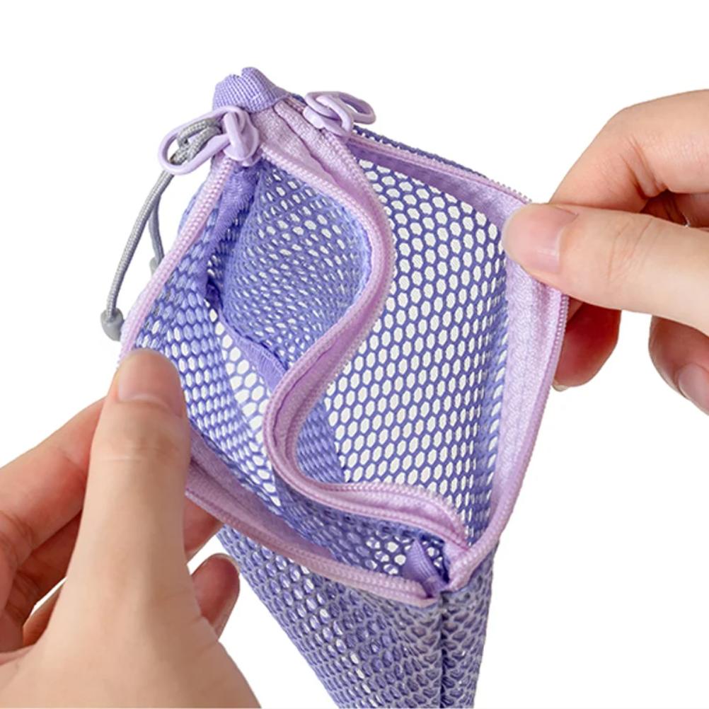 Double Zipper Mesh Storage Bag Ultra Light Wear-proof Visible Colored Double Layered Makeup Pouch Durable With Handle Coin Bag