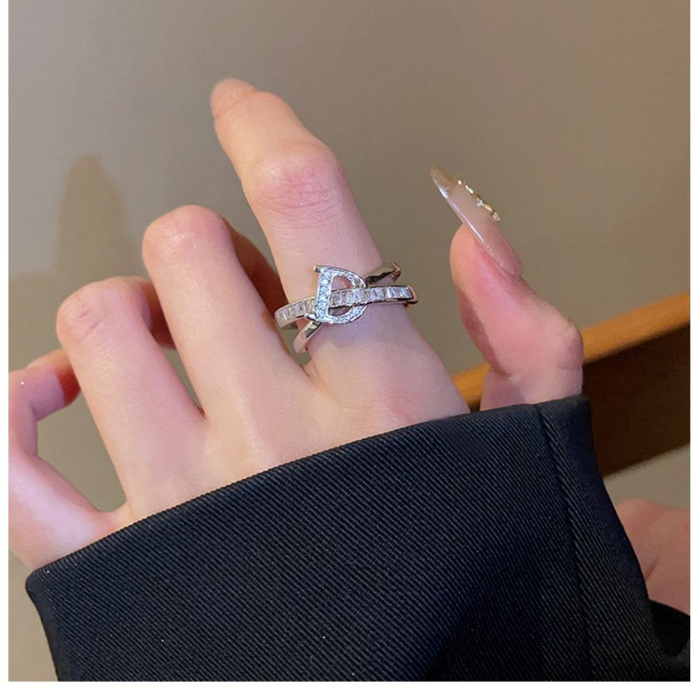 Leichter Luxus Zirkon Flash Diamant Geist Schlange Ring Silber Offener Ring High-End Textur Schlicht und Vielseitig Trendiger Cooler Schmuck Frauen