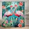 Tropical Jungle Flamingo Shower Curtains Animals Lake Lotus Flowers Palm Tree Plant Forest Scenery Fabric Bathroom Curtain Decor