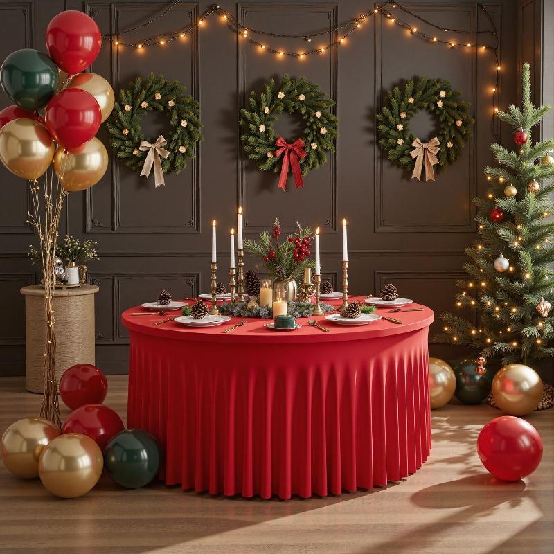 Red Christmas Round Tablecloth Wedding Banquet Birthday Party Tablecloth Holiday Atmosphere Decoration Desktop Props Table Set