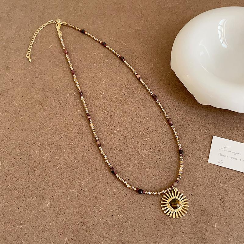 Maillard Style Multi-Layer Stacked Natural Stone Beaded Necklace Female Niche Retro Personality Versatile Neck Chain Collarbone Chain
