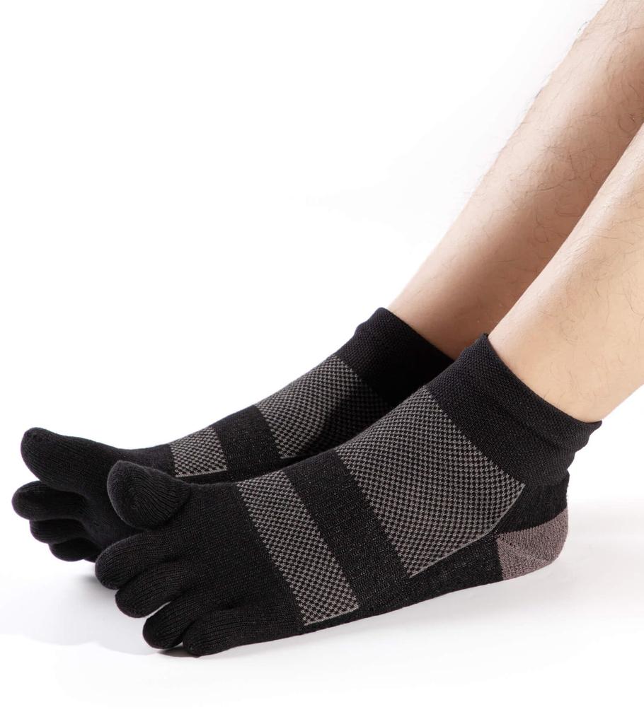 WIOIW Men's Coolmax Five-Toe Socks, Towel Fabric, Business, Thick Pile Sole, Sports, Running, Durable, 3-Pair Set