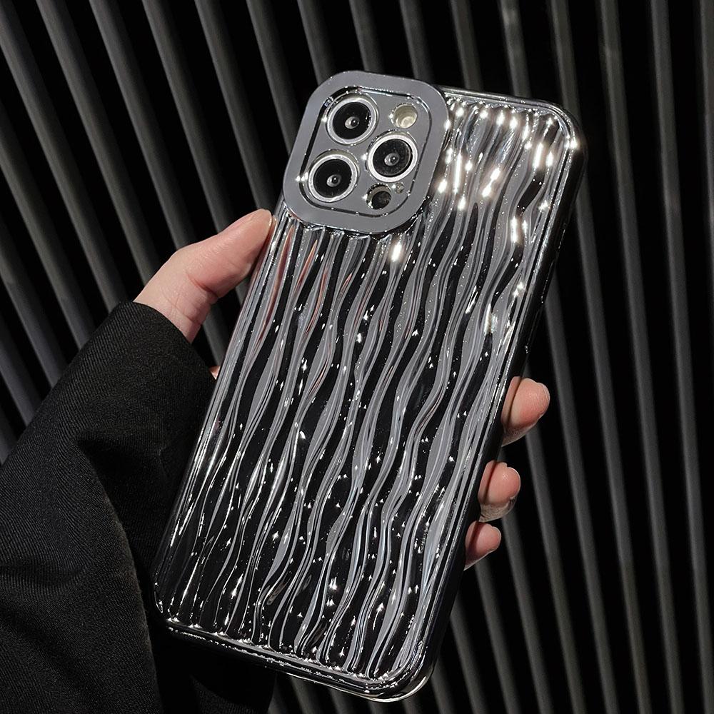 Luxury Silver Tin Paper Phone Case for Iphone 15 14 13 12 11 Pro Max X XS Max XR Water Ripple Shockproof Protection Soft Cover