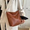 Vintage Solid Color Women Fashion Shoulder Sling Bag High-Capacity Simple Wide Strap Bucket Crossbody Bag