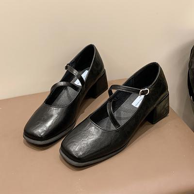 Mary Jane na średnim kwadratowym obcasie Codzienne Damskie Buty z Paskiem na Klamrę w Promocji 2024 Wysoka Jakość Wiosna/Jesień Płaskie Czółenka