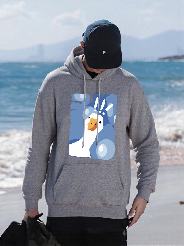 Surprised Goose Printing Mens Hoody Comfortable Pocket Hoodies Autumn All-Match Streetwear Fleece Oversized Man Clothing