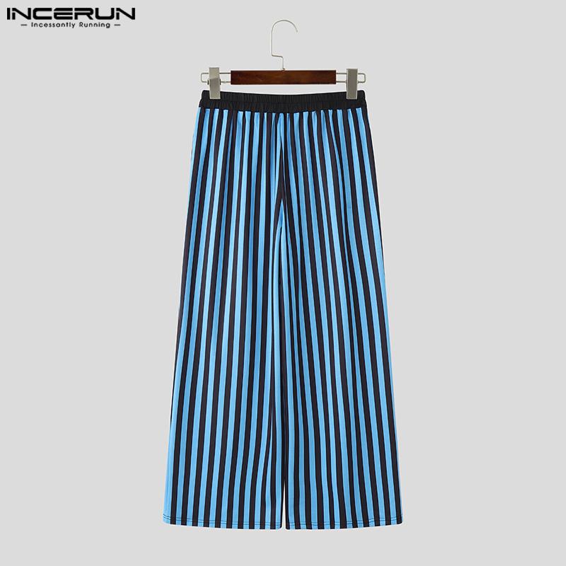 INCERUN Two-piece Men Long Sleeve Striped Mesh Sheer Bow Tops and Pants Sets