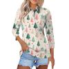 Women's Fashion Casual Button 3/4 Sleeve Vintage  Print Lapel Top