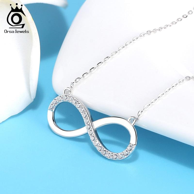 Orsa Jewels Pravé 925 Stříbro Náhrdelník s přívěskem Nekonečno Pavé Čirý Aaaa Zirkon Módní Náhrdelník s přívěskem Denní Párty Dárek Šperky Sn192