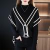 Vest Women's Autumn New V-neck Color blocked Sleeveless Sweater Coat Women's Loose Bat Sleeve Knitted Cardigan Shoulder
