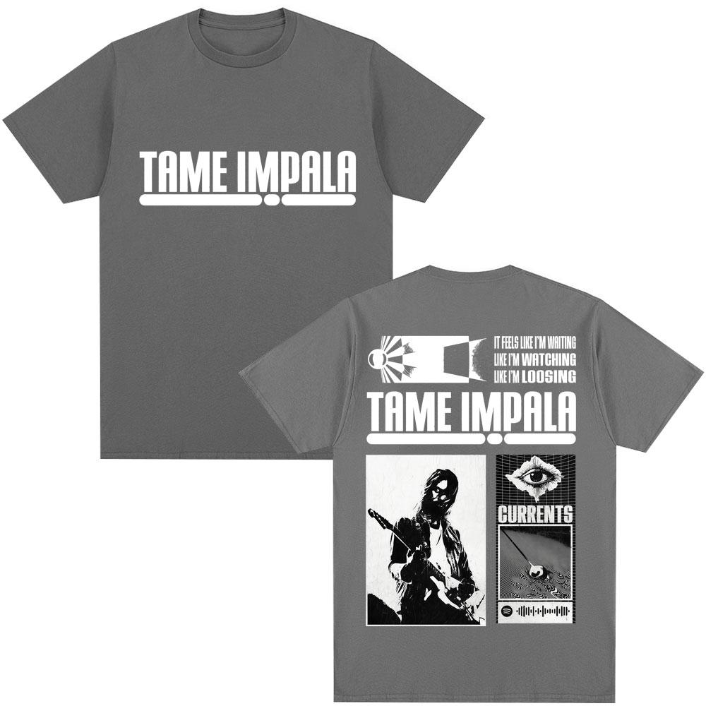 Rock Band Tame Impala Currents Album T Shirts Men Women Harajuku Vintage T-shirts Casual Male Hip Hop Oversized Cotton T Shirt