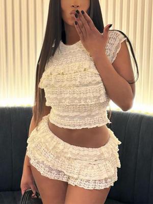 Süße unregelmäßige Falten elegante schicke Sets Jacquard Spitze Stufenrock Crop Top passende Damen Kleidung ästhetische süße Vintage Y2k Sommer Outfits