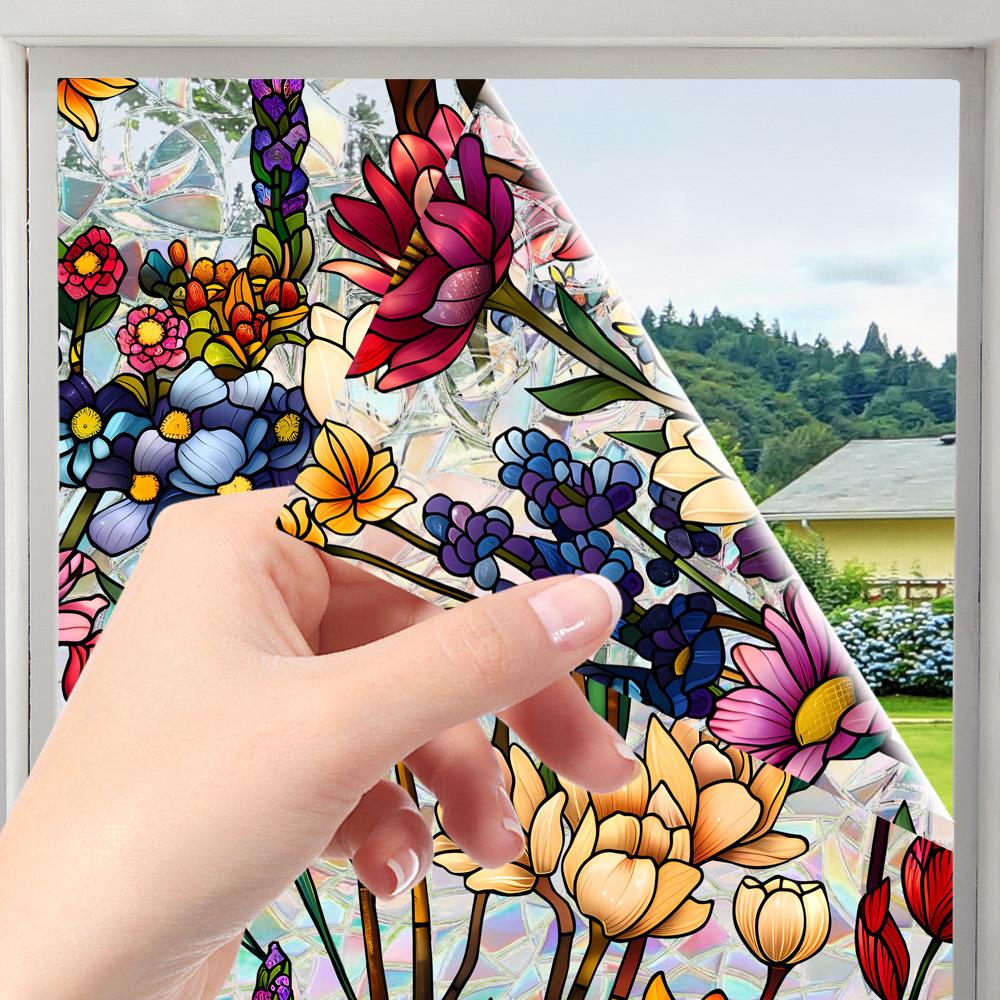 Rainbow Double-Sided Static Cling Glass Sticker - Inlaid Pattern PVC Film