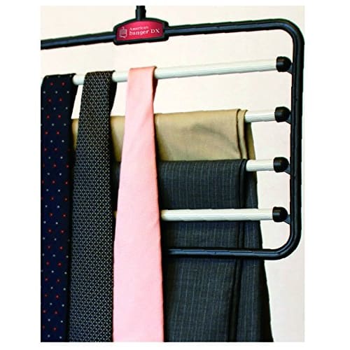 Sawafuji American Hanger DX Clothes Hanger, Black, 368mm Wide, Fits Slacks, Pants, Trousers, and Ties, 360 Rotation, Non-Slip, Space-Saving, Easy To