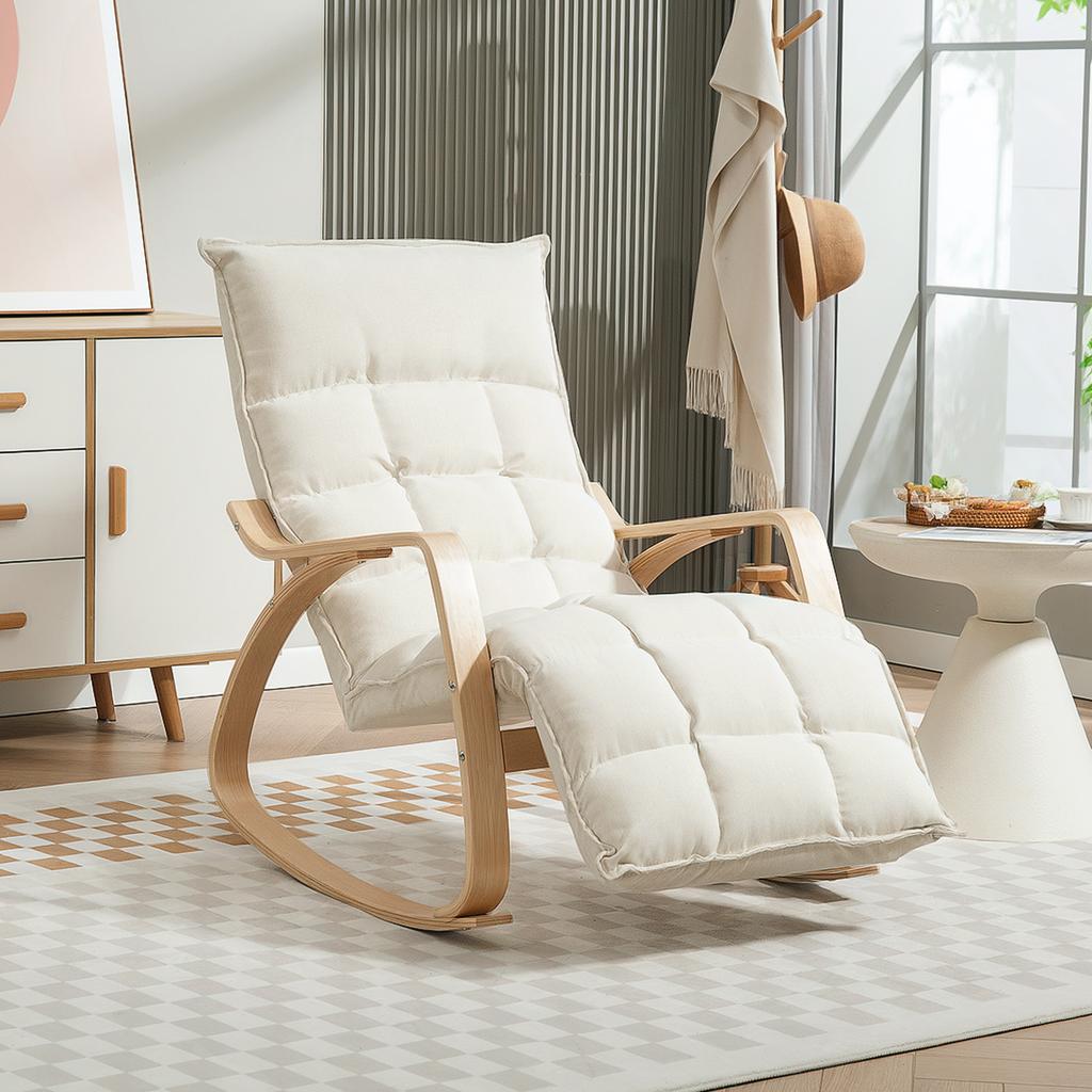 Upholstered Rocking Chair, Relaxation Armchair with Armrests and Steel Frame, for Living Room, Bedroom, Cream White