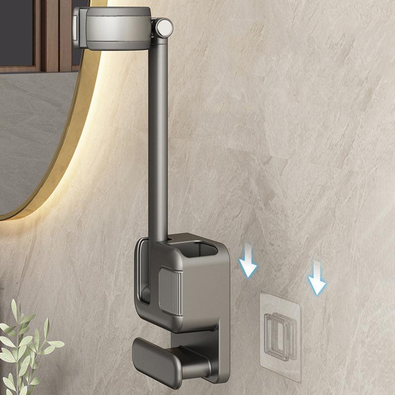 Hair Dryer Holder Non-Drilling Wall-Mounted Hair Dryer Stand For Bathroom Wall Mounted Lazy Storage Stand Rack Shelf