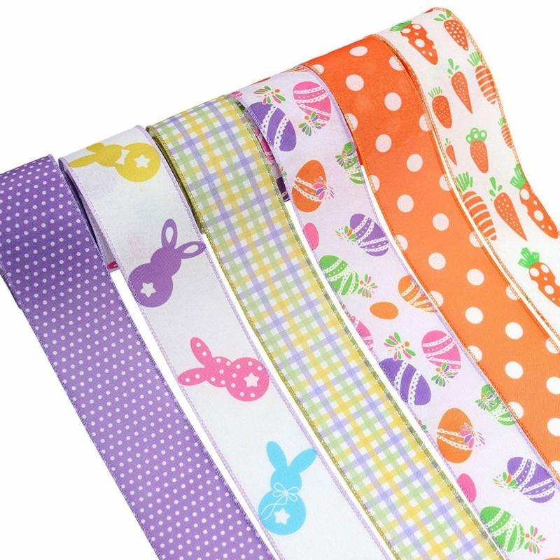 5 Yards Festive Ribbons with Carrot Dotted Pattern for Decorsfor Easter Flower Arrangements DIY Projects