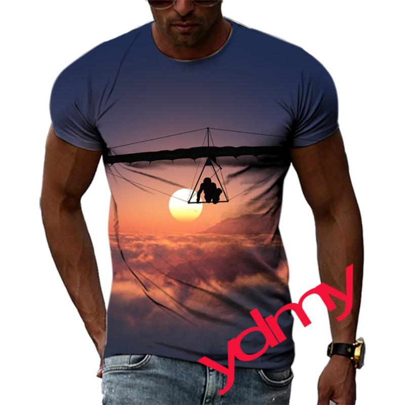 Tide Fashion Summe Parachute Picture Men's T-shirt Casual Print Tees Hip Hop Personality Round Neck Short Sleev Tops