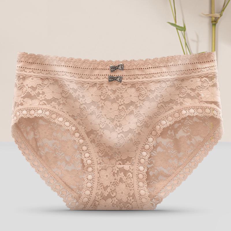 

French Lace Panties: Hollow-Out, All Cotton, Floral Design, Soft and Sexy Style for Women. One Size (75-115 jin) помаранчевий