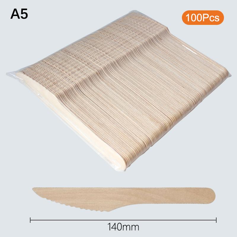 100Pcs/Pack Disposable Wooden Cutlery Spoon Fork Knife Party Ice Cream Yogurt Spoon Dessert Tableware High-Quality