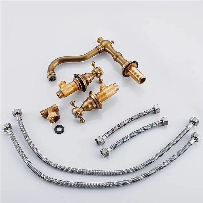 Gold Chrome Solid Brass Bathroom Basin Faucet Mixers Taps Antique Black Kitchen Sink Faucet Dual Handles 3 Holes Bathtub Faucet