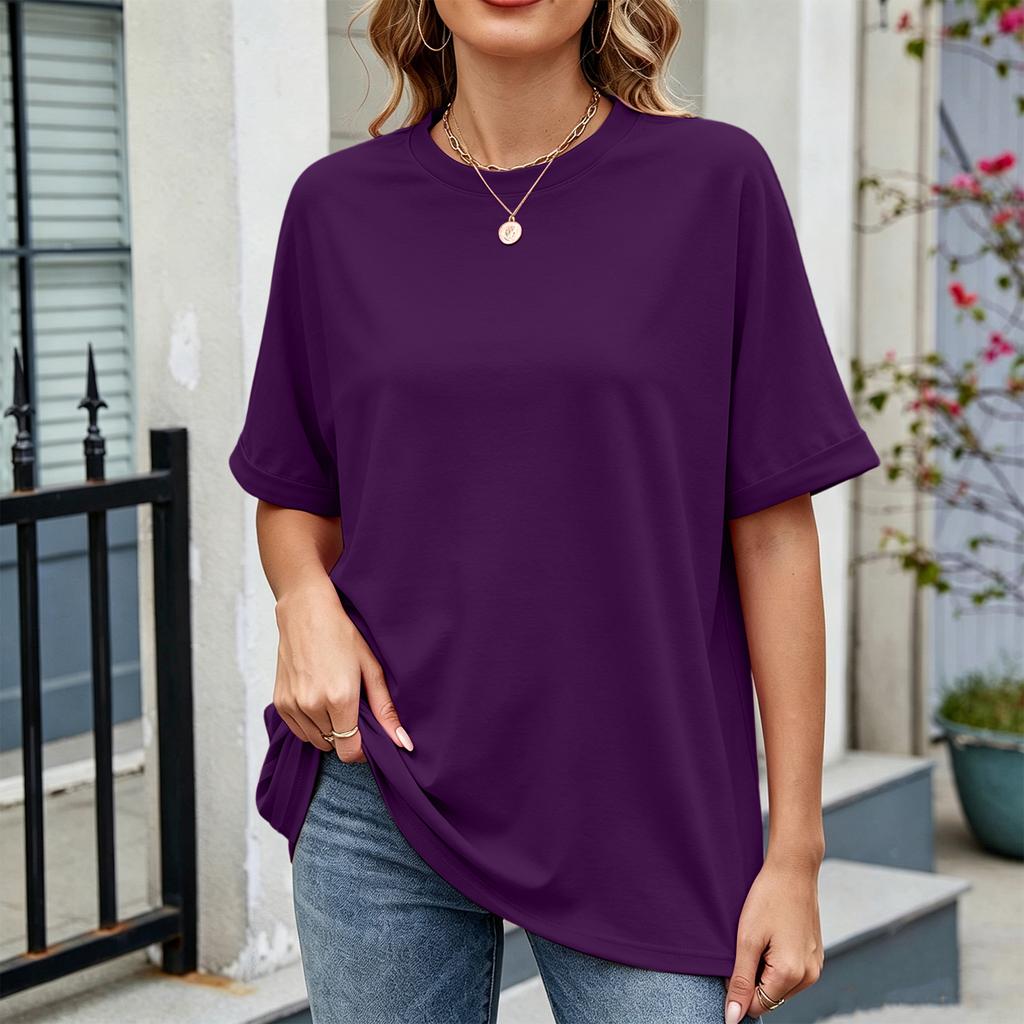 Women Loose Fit Casual Round Neck Short Sleeve T Shirt Lightweight Comfortable Summer Top